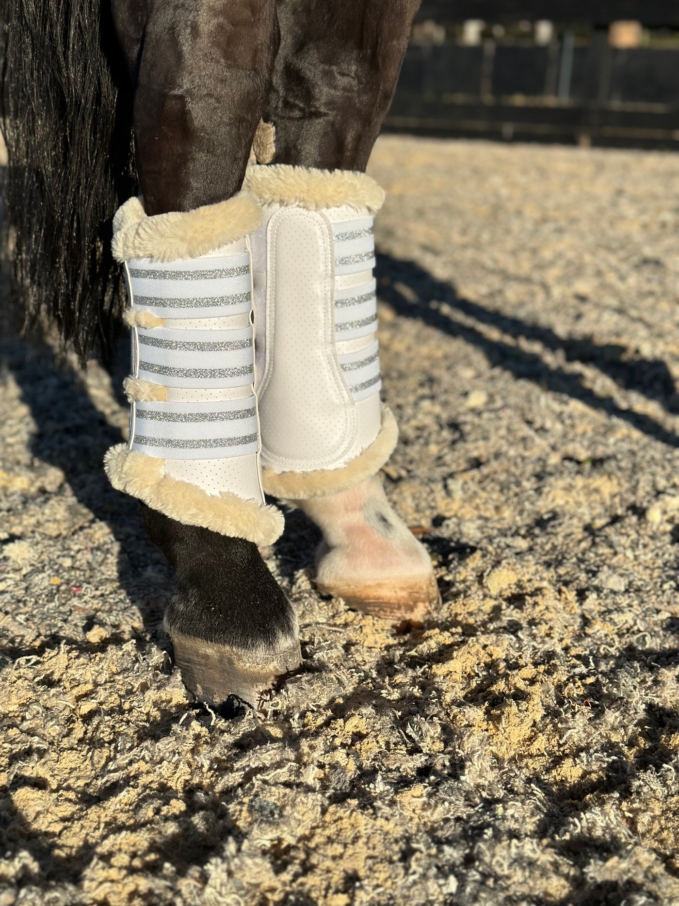 White brushing boots for horses 